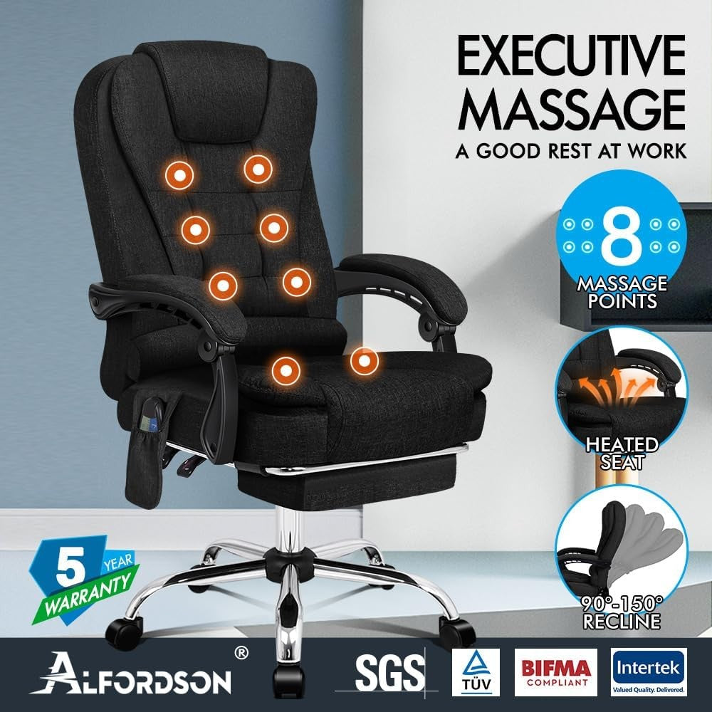 ALFORDSON Executive Office Chair with Massage and Heated Seat, Fabric Green NEW