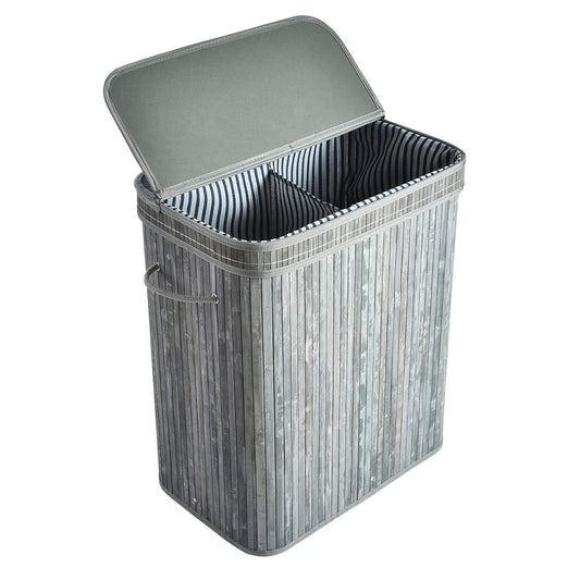 ALINK 100L Bamboo Laundry Basket Grey XXL Tall Foldable Storage Hamper NEW