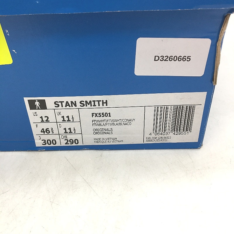 Adidas Stan Smith Originals Lace Up White & Navy Sneakers Mens Size US 12 NEW