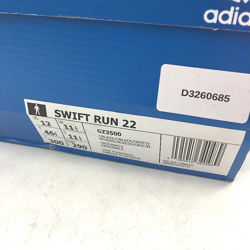 Adidas Originals Swift Run 22 Black Grey Fabric Sneakers Mens Size US 12 NEW