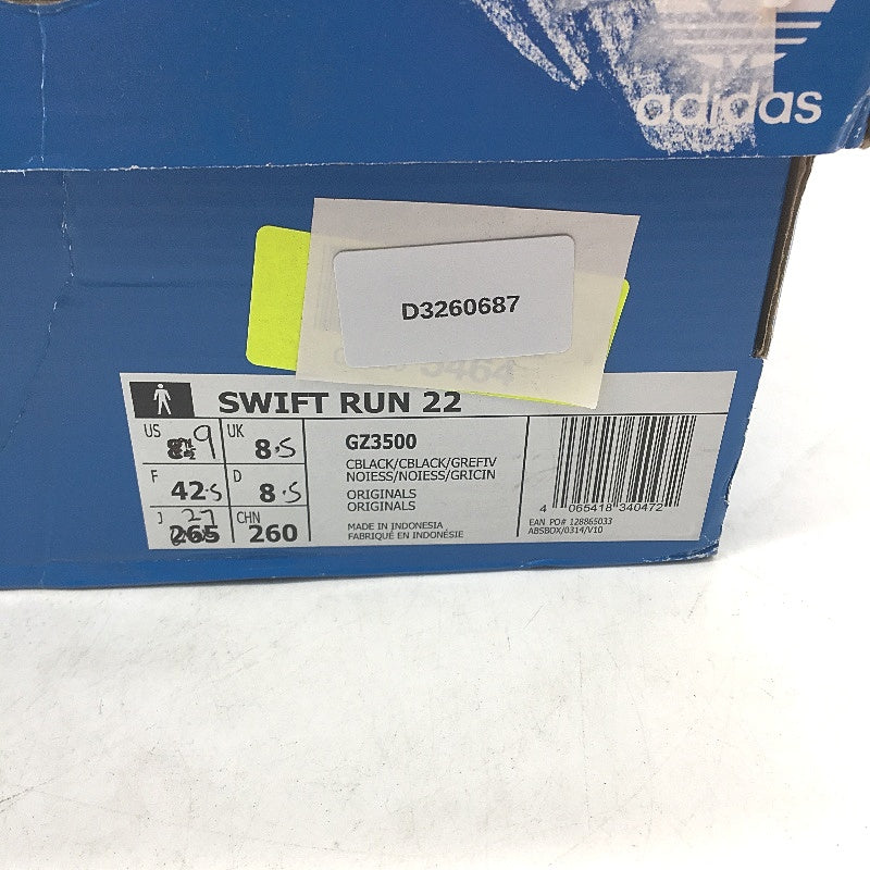 Adidas Originals Swift Run 22 Black Grey Fabric Sneakers Mens Size US 9 NEW