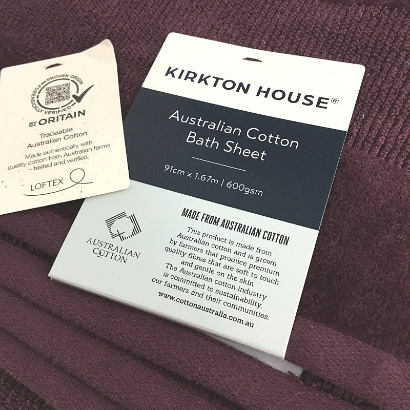 Kirkton House Australian Cotton 600GSM Bath Sheet Set Cream & Burgandy NEW