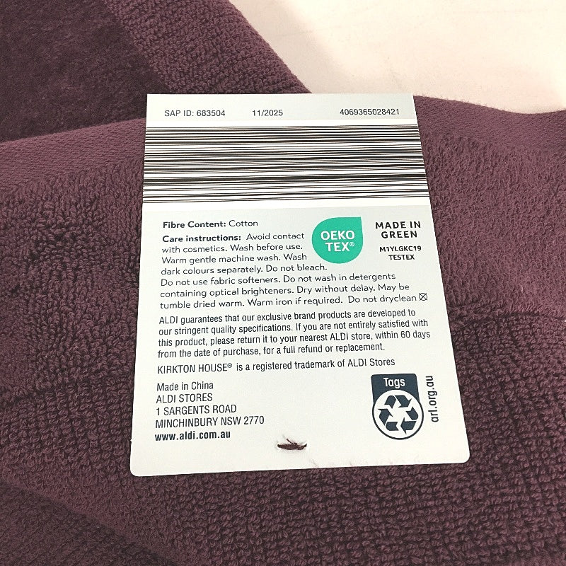 Kirkton House Australian Cotton 600GSM Bath Sheet Set Cream & Burgandy NEW