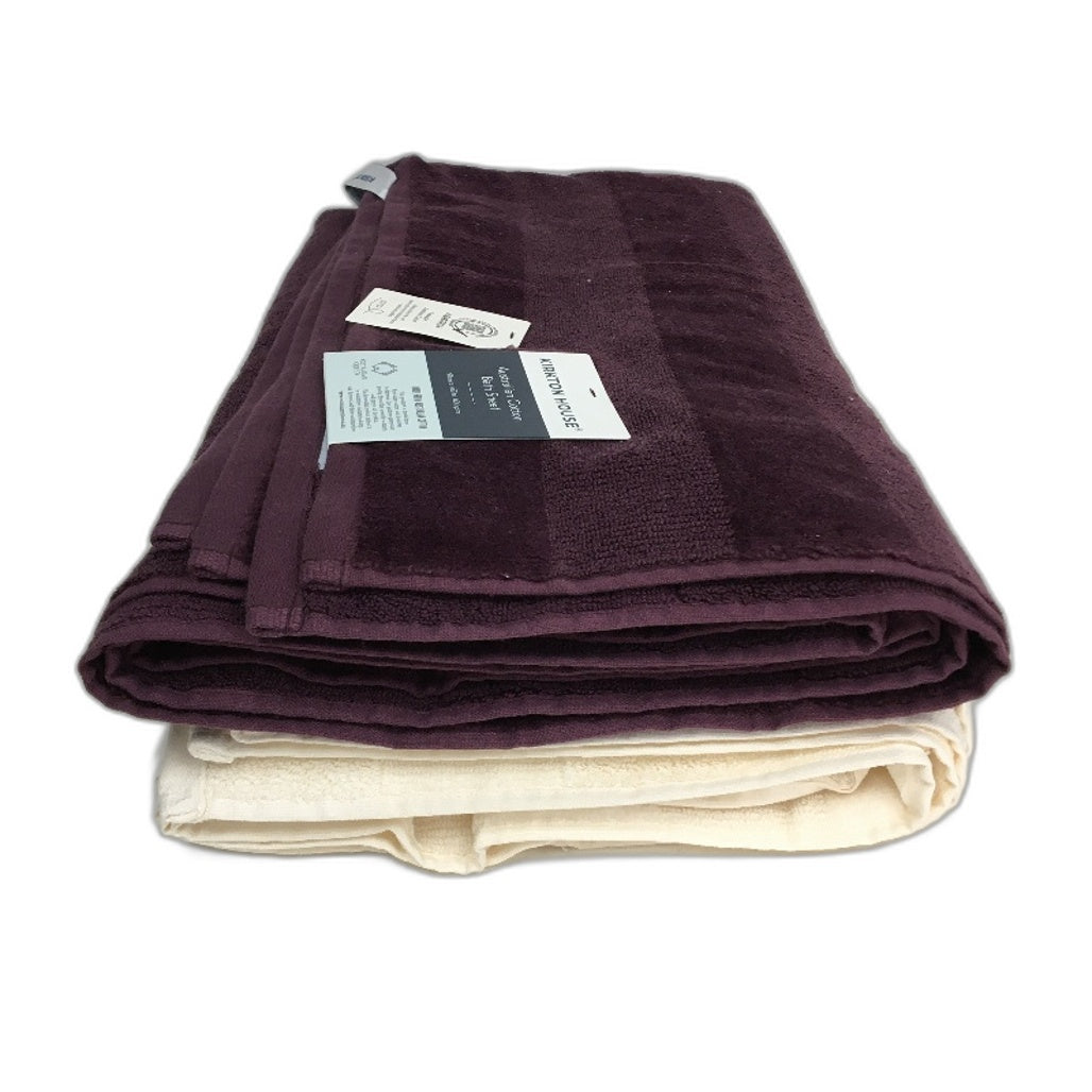 Kirkton House Australian Cotton 600GSM Bath Sheet Set Cream & Burgandy NEW