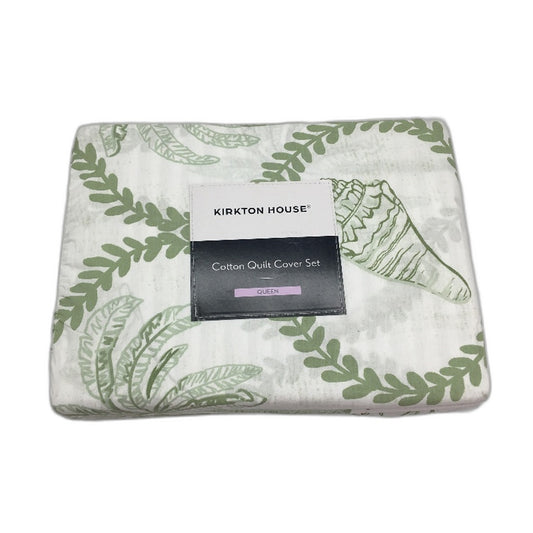 Kirkton House Australian Cotton Green Shell Print Quilt Cover Set QUEEN Bed NEW