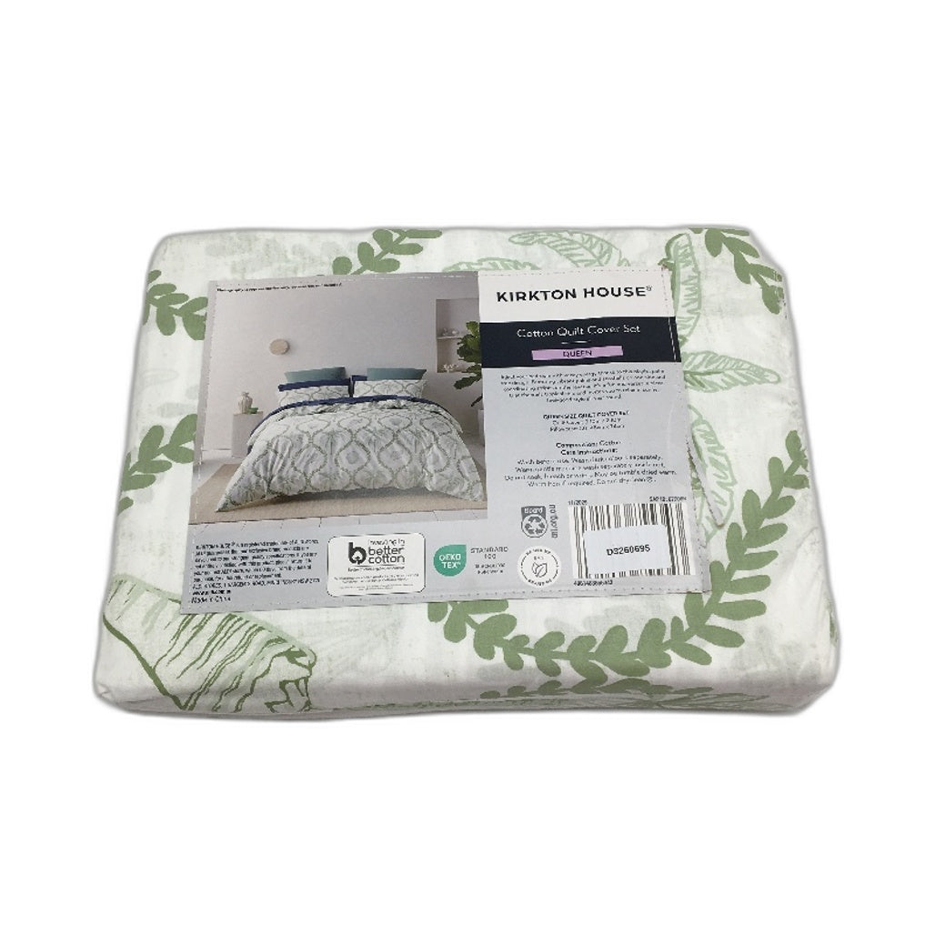 Kirkton House Australian Cotton Green Shell Print Quilt Cover Set QUEEN Bed NEW