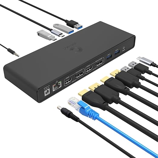 Comsol Universal USB C DisplayLink Dual 4K HDMI Docking Station With Adapter NEW