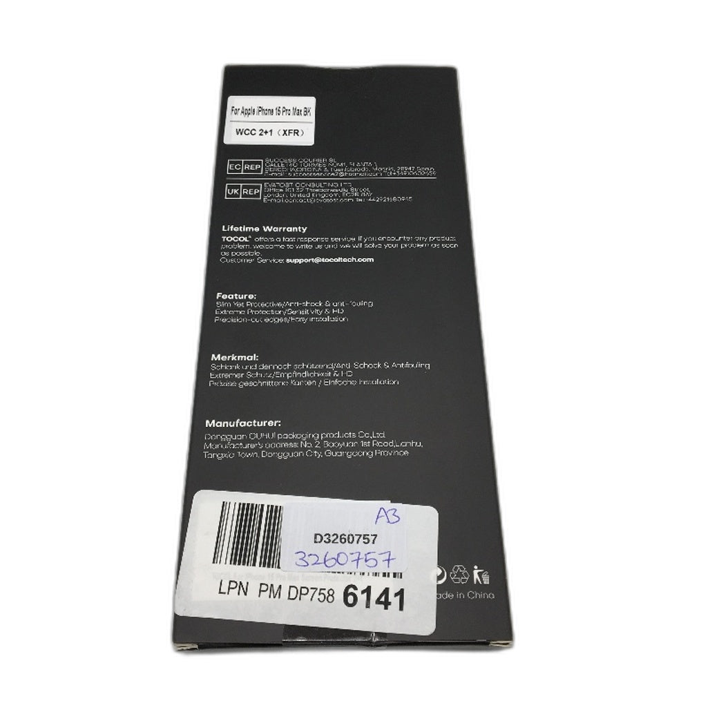 Tocol Screen Protector For iPhone 15 Pro Max 9H Hardness Military Grade NEW