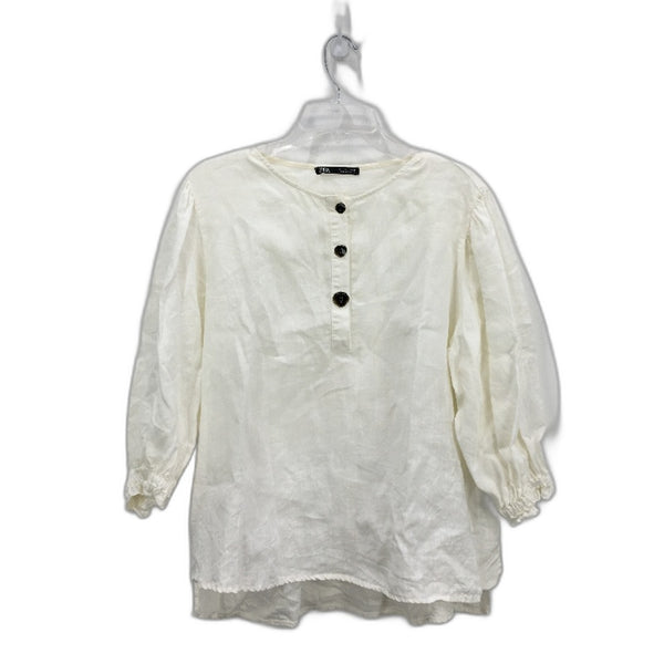Zara Linen Flowy Mid Sleeve Linen White Blouse Top Ladies Size Large