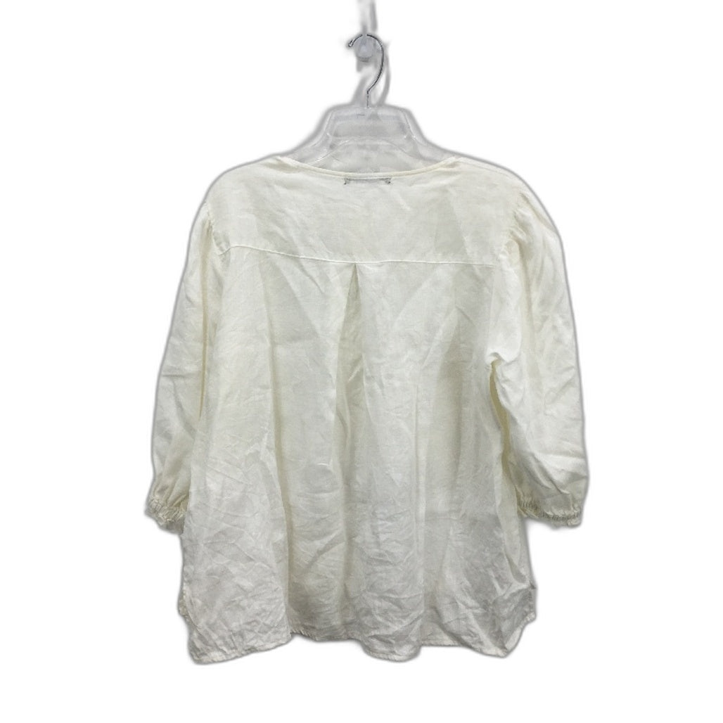 Zara Linen Flowy Mid Sleeve Linen White Blouse Top Ladies Size Large