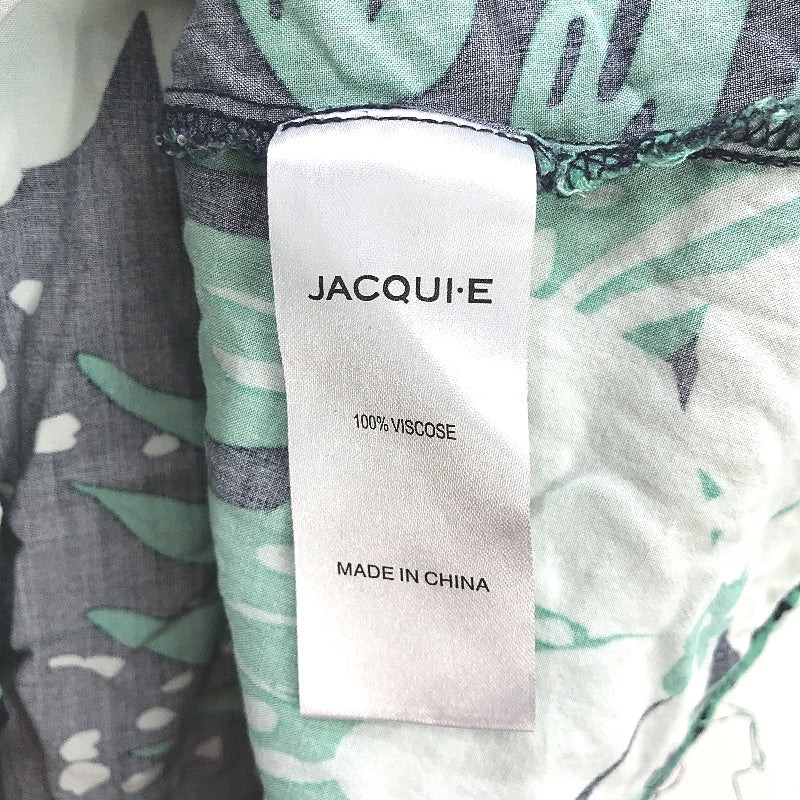 Jacqui E Shortsleeve Green Navy Palm Tie Front Viscose Top Ladies Size 14