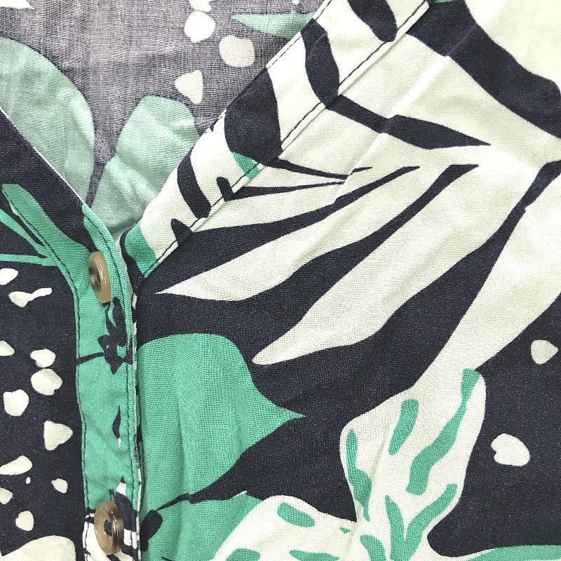 Jacqui E Shortsleeve Green Navy Palm Tie Front Viscose Top Ladies Size 14