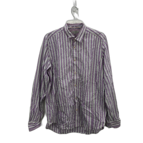 Ted Baker London Purple Green Stripe Elbow Patch Button Up Shirt Mens Size 4