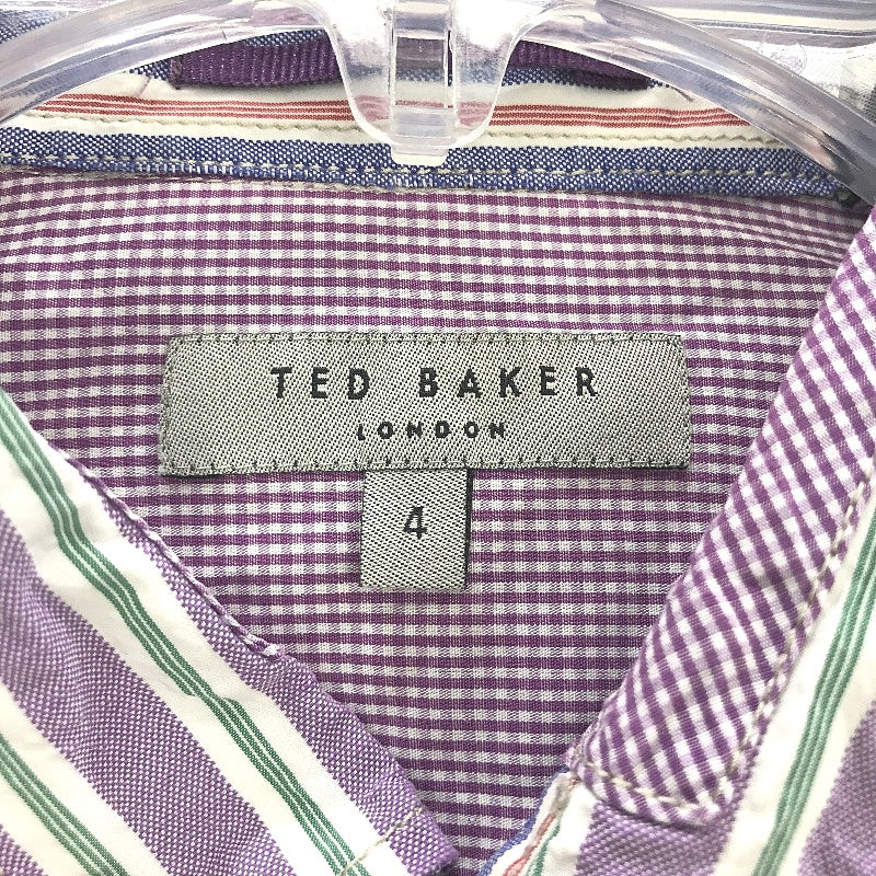 Ted Baker London Purple Green Stripe Elbow Patch Button Up Shirt Mens Size 4