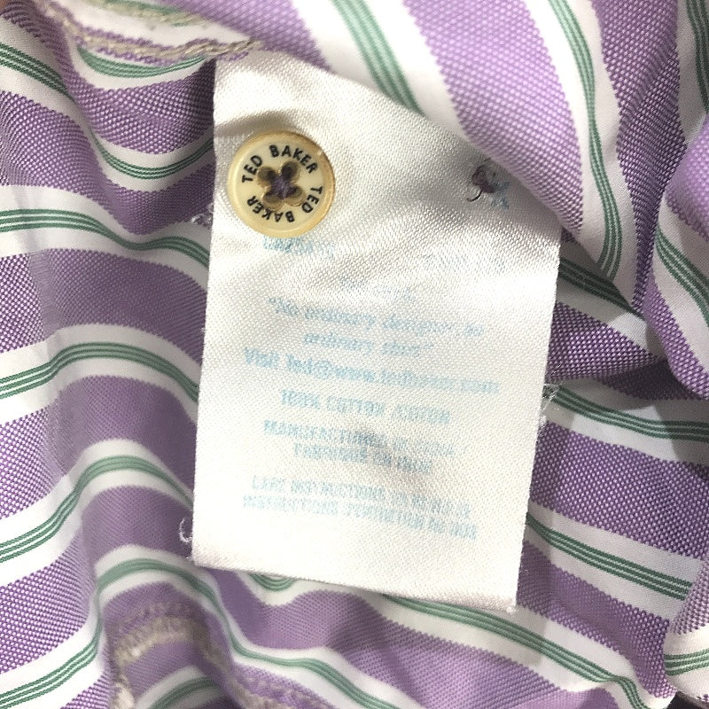 Ted Baker London Purple Green Stripe Elbow Patch Button Up Shirt Mens Size 4