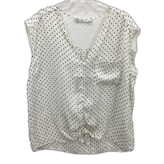 Zara Trafaluc White Dotted Tie Front Sleeveless Blouse Ladies Size XL