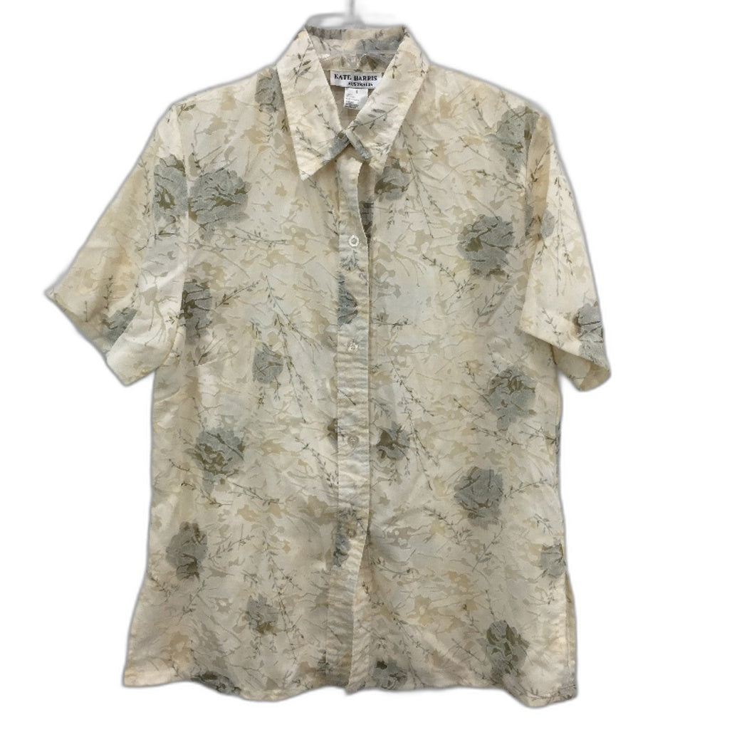 Kate Harris Rose Linen Blend Yellow Organza Shortsleeve Top Ladies Size Small