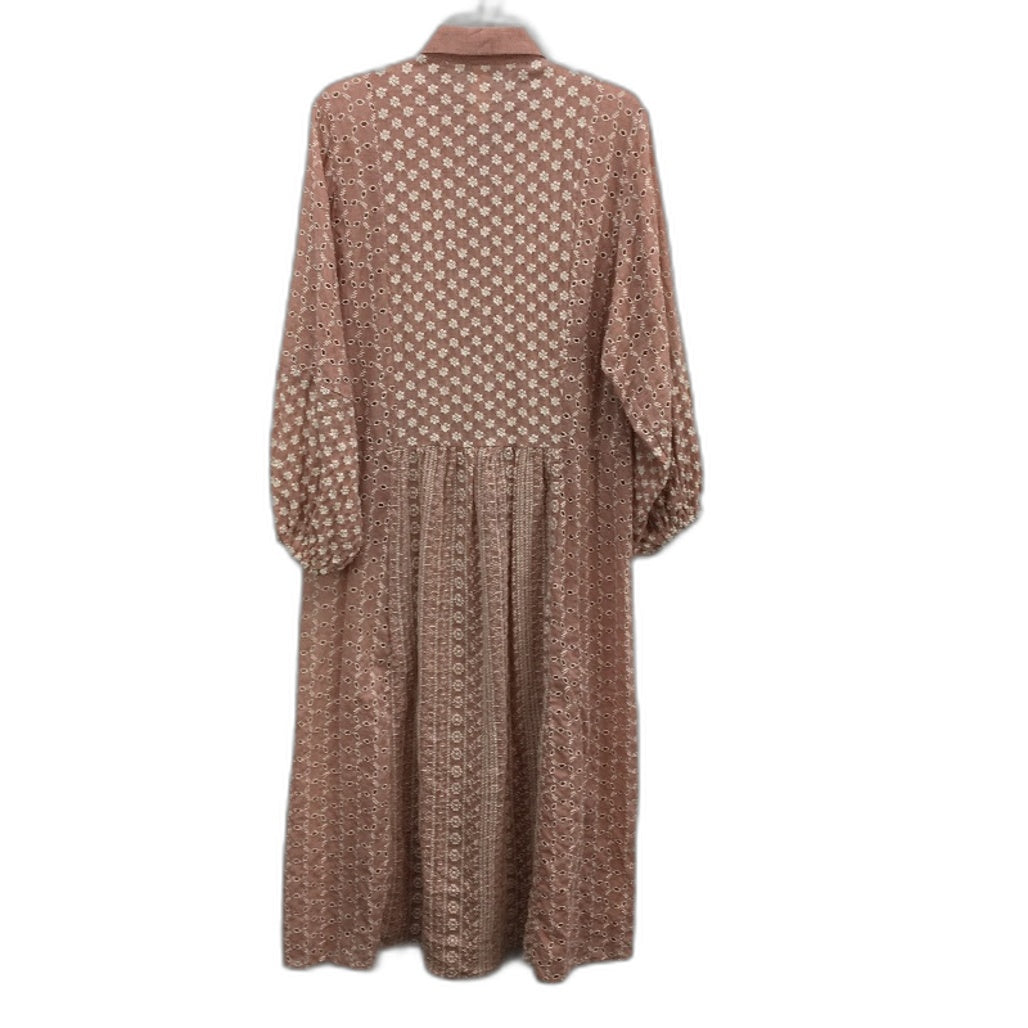Zara Embroidered Blush Pink Longsleeve Midi Dress Ladies Size Medium