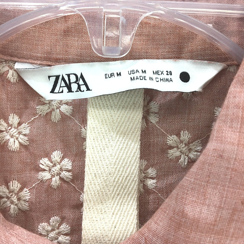 Zara Embroidered Blush Pink Longsleeve Midi Dress Ladies Size Medium