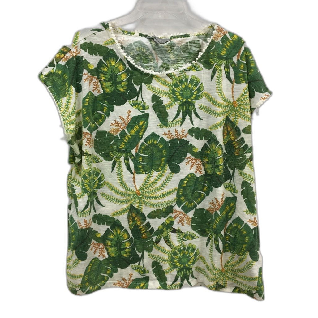 Suzanne Grae Boat Neck Tropical Leaf Green White Print Tee Ladies Size 2XL