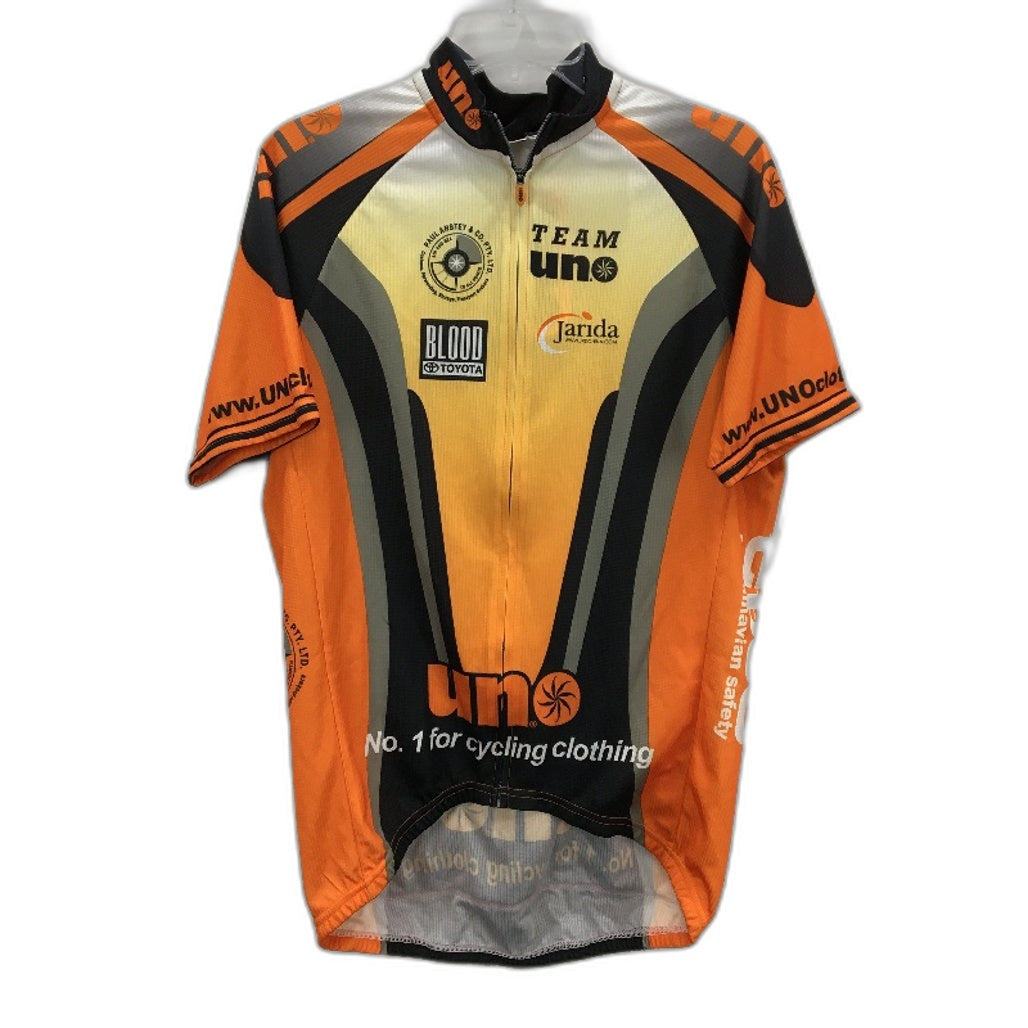 Uno Short Sleeve Orange Black Ribbed Team Cycling Jersey Mens Size XL NEW