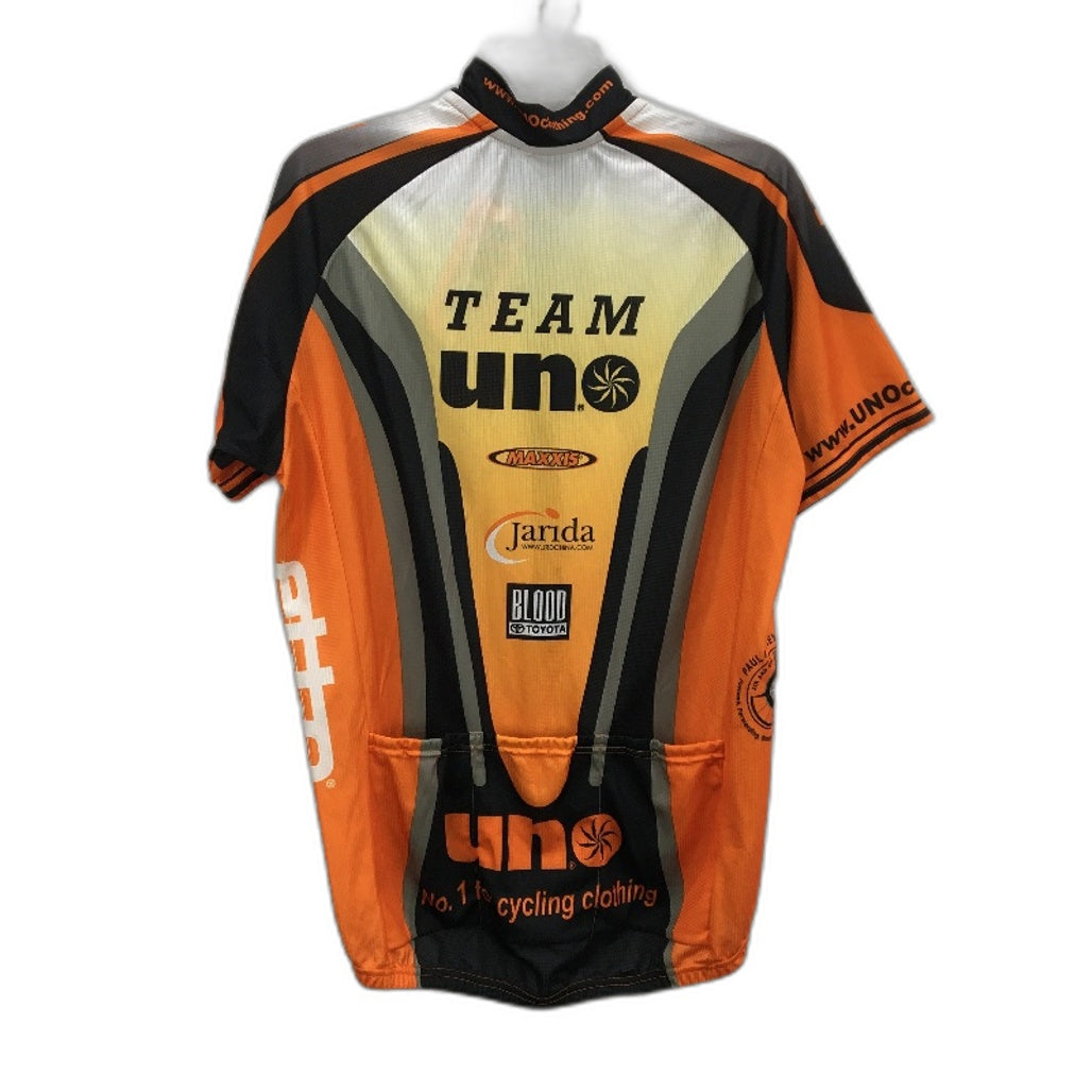 Uno Short Sleeve Orange Black Ribbed Team Cycling Jersey Mens Size XL NEW