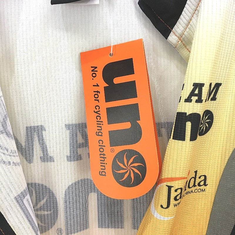 Uno Short Sleeve Orange Black Ribbed Team Cycling Jersey Mens Size XL NEW