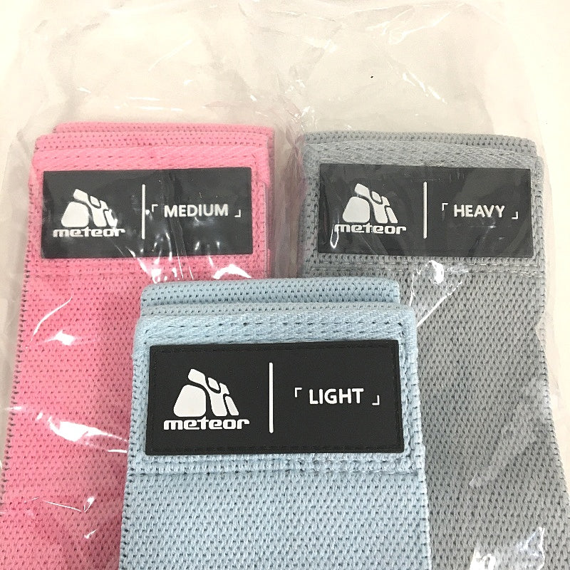 Meteor For The Winners 3pc 3 Level Resistance Bands Set - Blue Pink Grey NEW