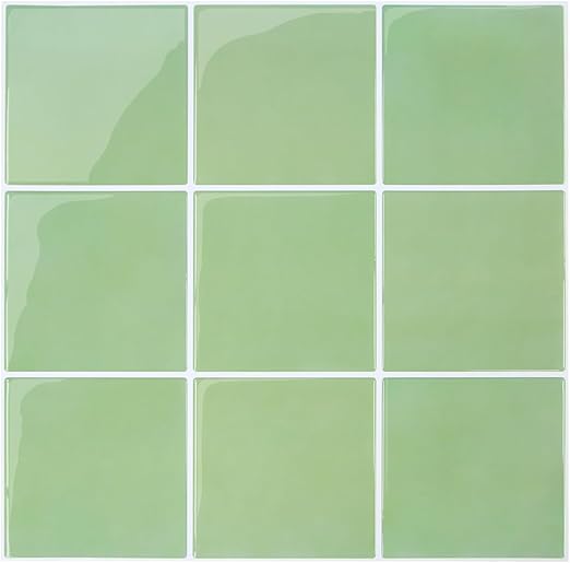 COMSTICKC Decor 10 Piece Light Green Square Peel and Stick Backsplash Tiles NEW