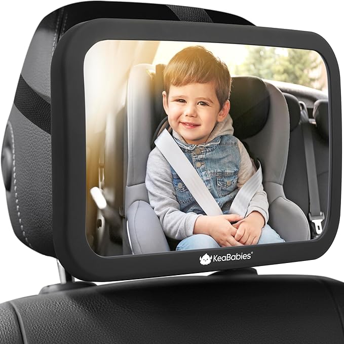Keababies Wide Shatterproof Safety Baby Car Seat Mirror in Matte Black NEW