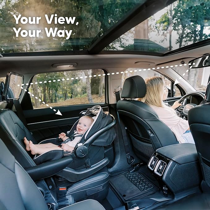 Keababies Wide Shatterproof Safety Baby Car Seat Mirror in Matte Black NEW