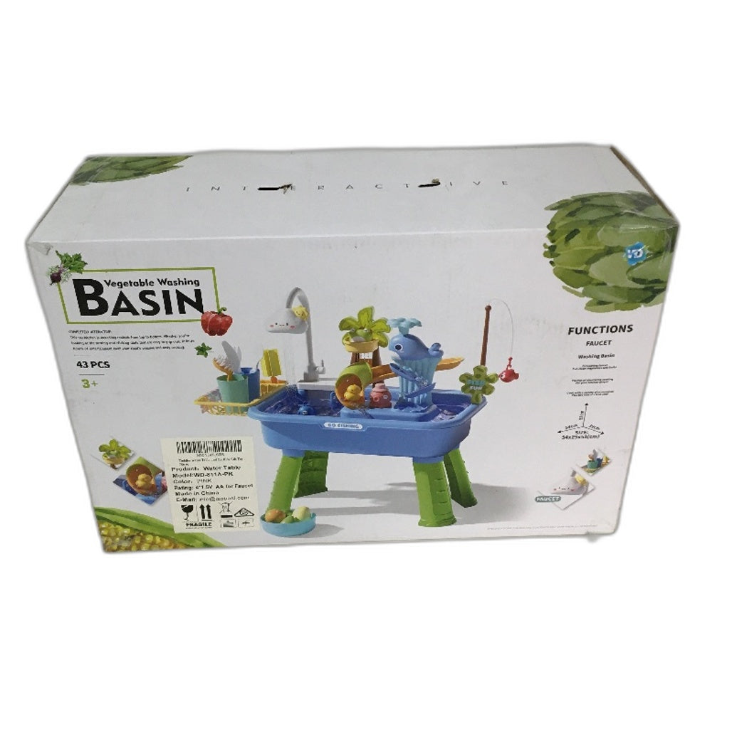 43 Piece Vegetable Washing Pink Basin Toy Water Table for Ages 3 and Up NEW