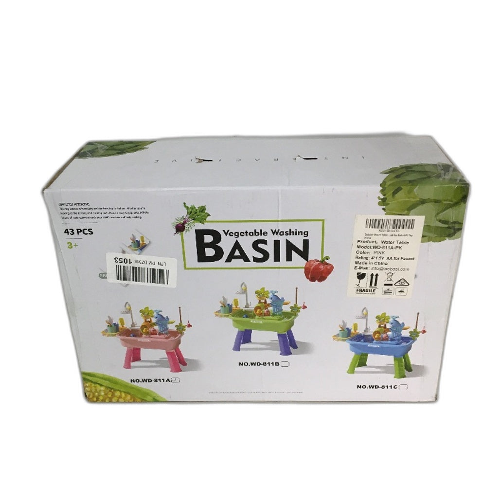 43 Piece Vegetable Washing Pink Basin Toy Water Table for Ages 3 and Up NEW