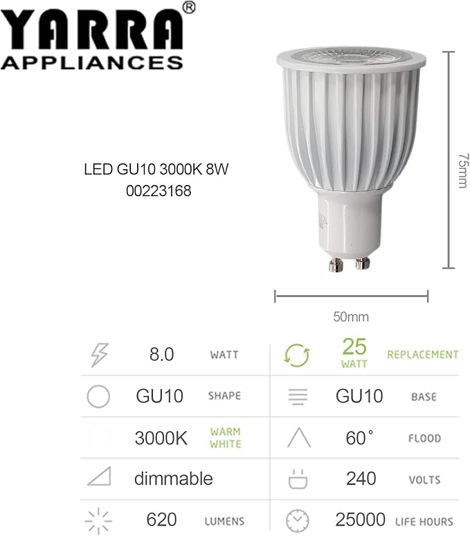 7Pandas 10 Pack GU10 8W Low Power Commercial Lighting LED Warm White Bulbs NEW