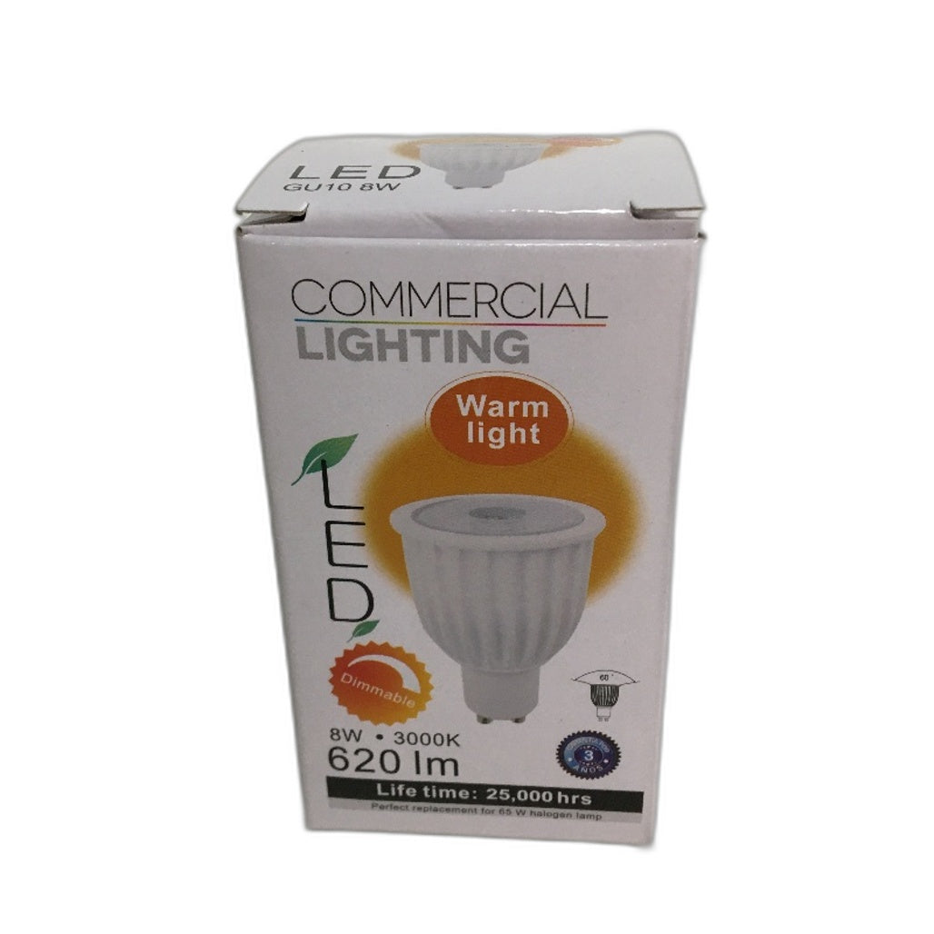7Pandas 10 Pack GU10 8W Low Power Commercial Lighting LED Warm White Bulbs NEW