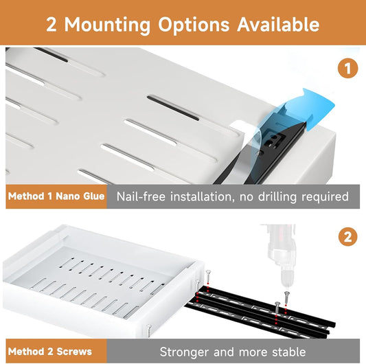 2 Pack 42cm Deep Expandable White Pull Out Metal Drawers for Cabinets NEW