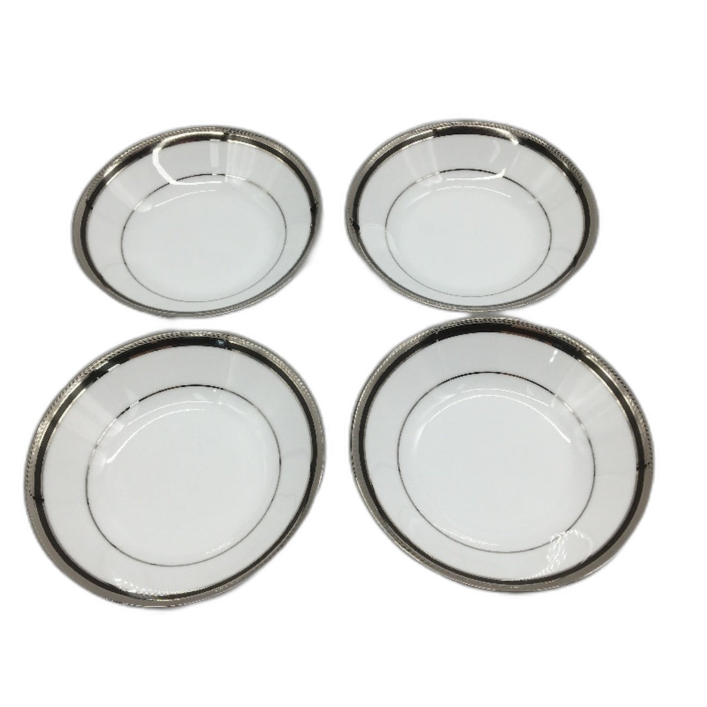 Noritake 4 x Toorak Noir Fruit Saucers White With Black & Silver Rim 14cm NEW
