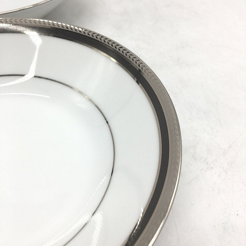 Noritake 4 x Toorak Noir Fruit Saucers White With Black & Silver Rim 14cm NEW