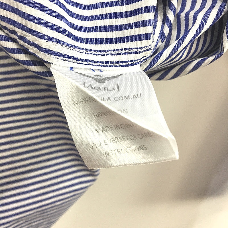 Aquila 100% Cotton Blue Stripe Long Sleeve Classic Fit Shirt Mens Size L