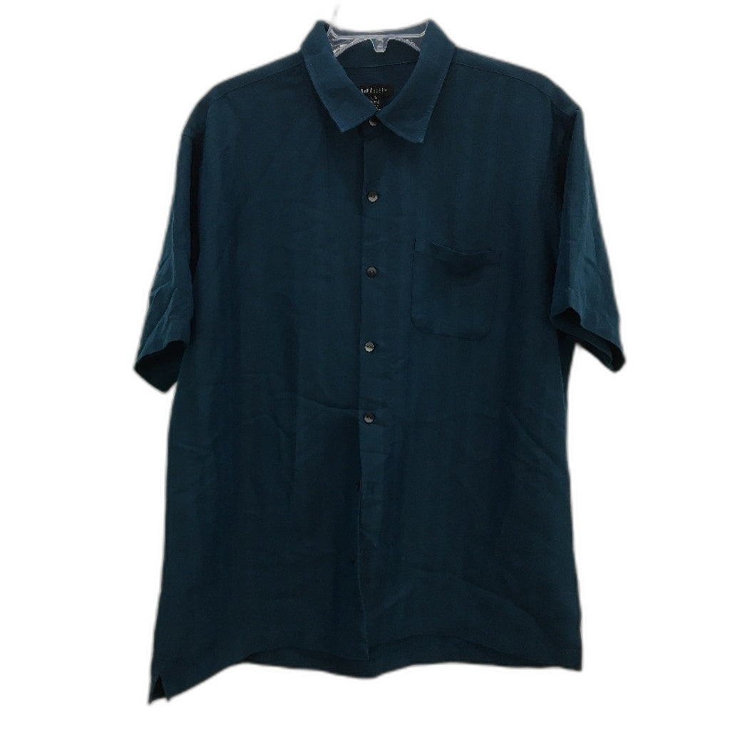 Van Heusen Teal Green Short Sleeve Egyptian Rayon Blend Casual Shirt Mens Size L