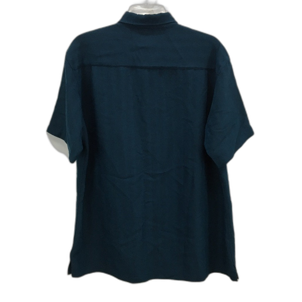 Van Heusen Teal Green Short Sleeve Egyptian Rayon Blend Casual Shirt Mens Size L