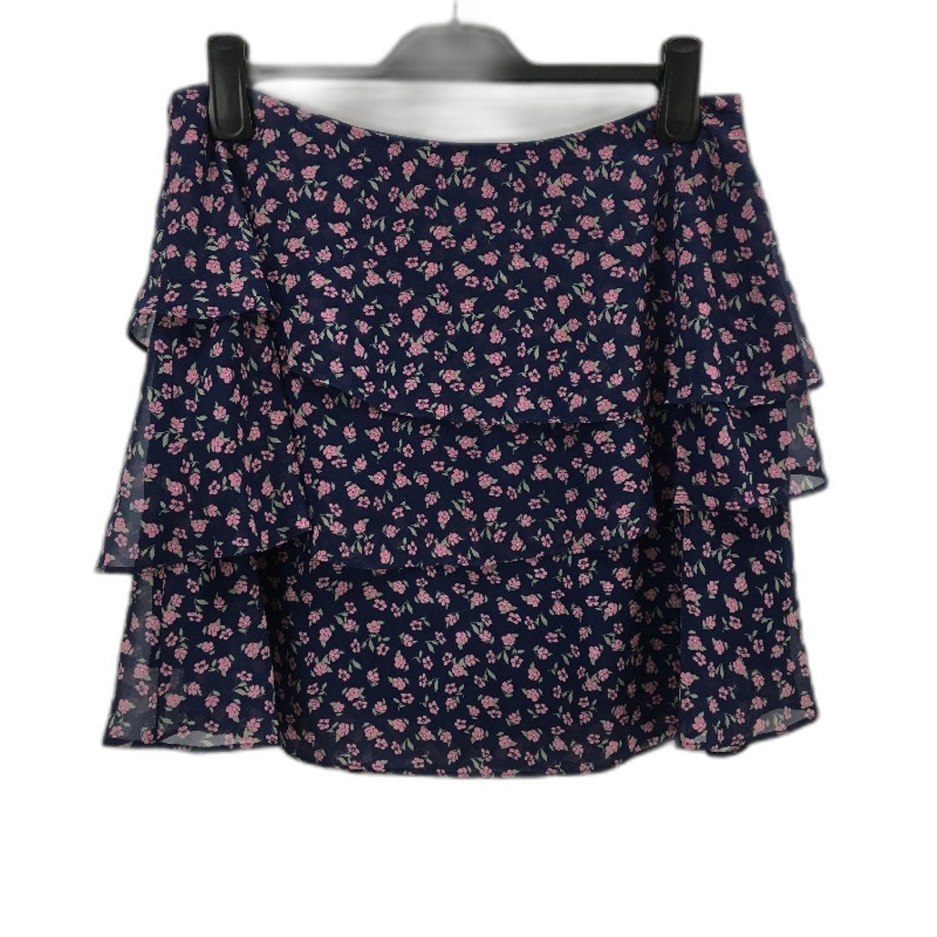 Dannii Minogue Petites Navy Blue Floral Tiered Fully Lined Skirt Ladies Size 14
