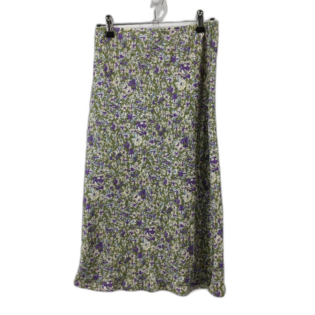 Rumor Sage Green & Purple Floral Design Satin Silky Feel Skirt Ladies Size 8