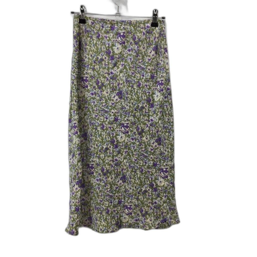 Rumor Sage Green & Purple Floral Design Satin Silky Feel Skirt Ladies Size 8