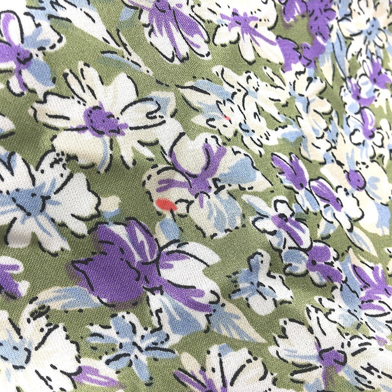 Rumor Sage Green & Purple Floral Design Satin Silky Feel Skirt Ladies Size 8