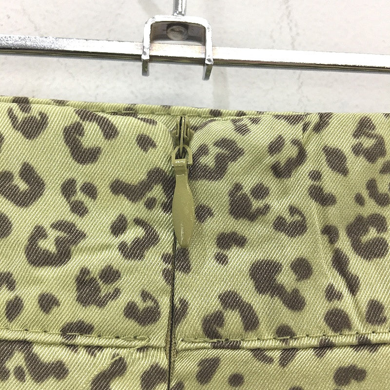 Thanne Green Animal Print Ruffled Thigh Split Zip Up Silky Skirt Ladies Size 8