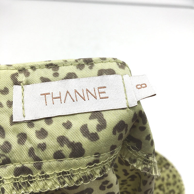 Thanne Green Animal Print Ruffled Thigh Split Zip Up Silky Skirt Ladies Size 8