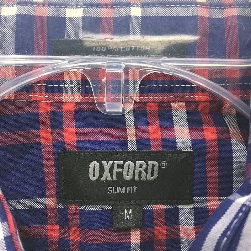 Oxford Slim Fit Navy Blue & Red Check 100% Cotton Long Sleeve Shirt Mens Size M