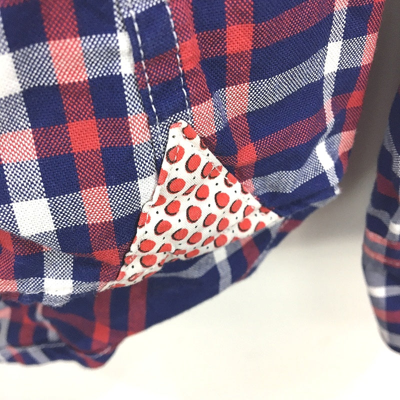 Oxford Slim Fit Navy Blue & Red Check 100% Cotton Long Sleeve Shirt Mens Size M