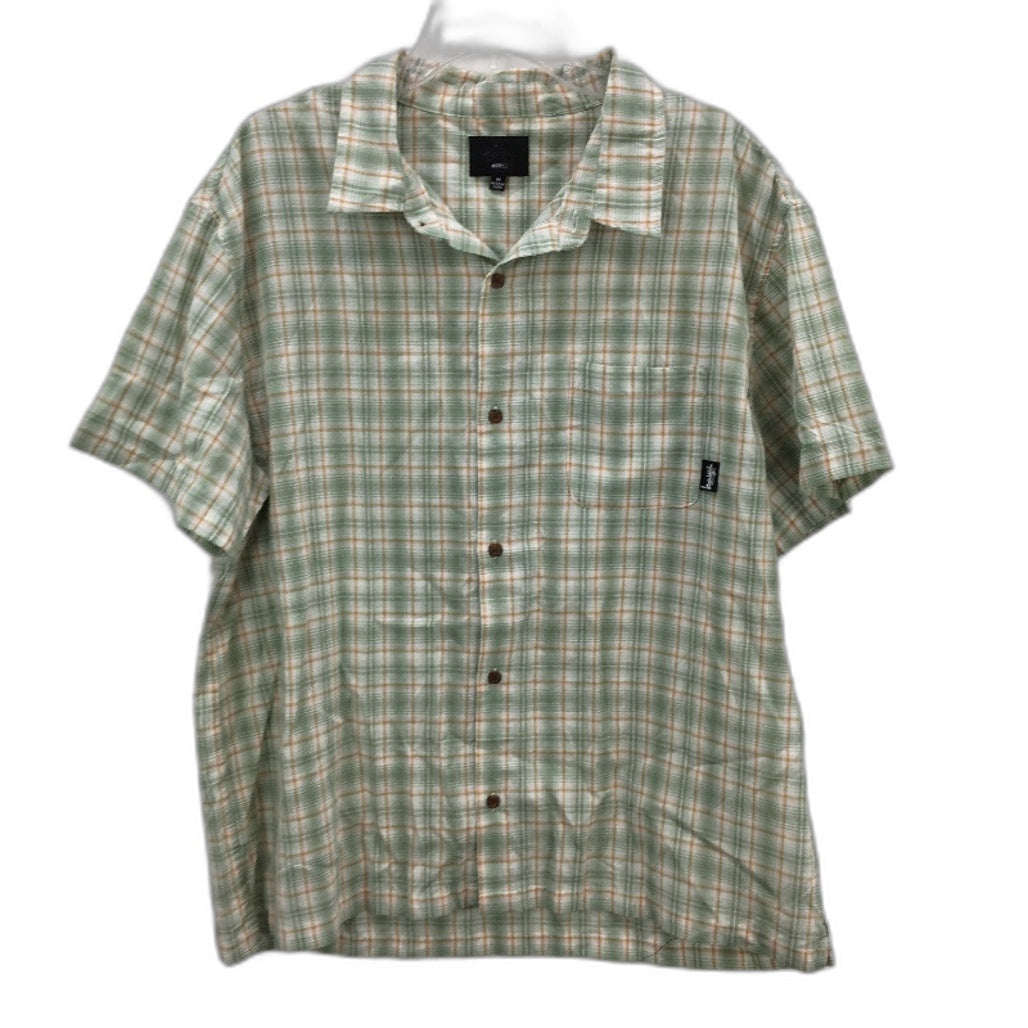 Stussy 100% Cotton Green Tan Check Short Sleeve Lightweight Shirt Mens Sze M NEW